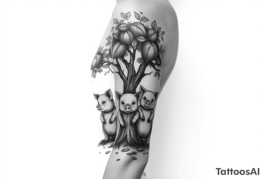 3 little piggy's hiding under a a tree tattoo idea