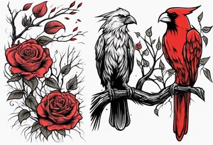 A full sleeve Willow tree with a cardinal holding a rose and a eagle tattoo idea