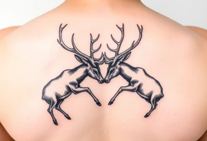Two full body deer hitting each others horns in a low down fighting manner tattoo idea