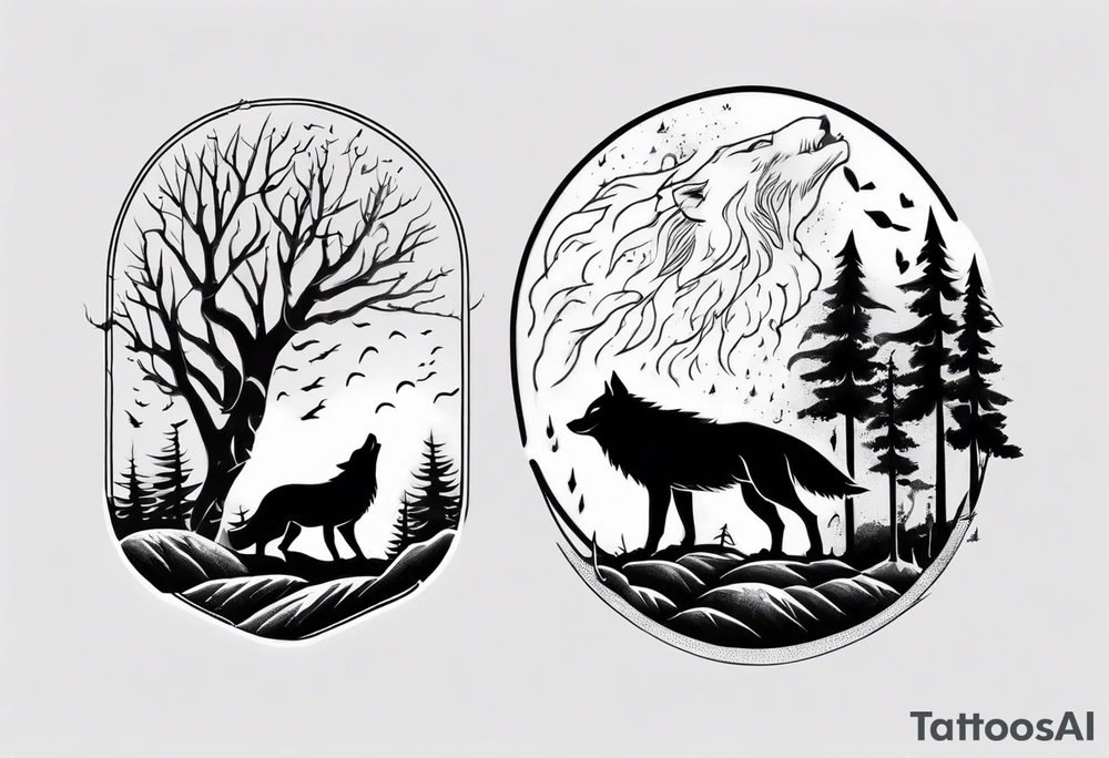 thunderstorm over a forest and a wolf howling tattoo idea thunderstorm over a forest and a wolf howling tattoo idea