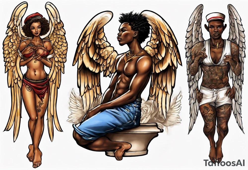 African angel on a balcony tattoo idea