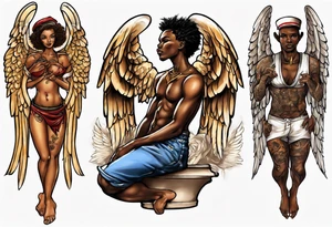African angel on a balcony tattoo idea