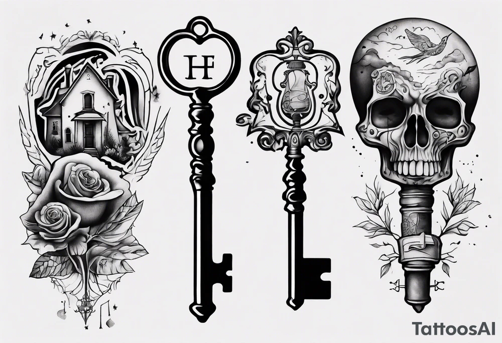 Matching tattoos with key and home tattoo idea