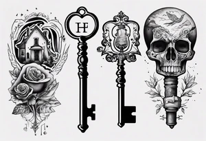 Matching tattoos with key and home tattoo idea