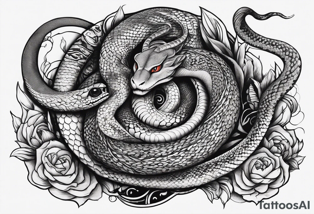 Quote "By Demons be Driven, Beckon the Call" with a snake tattoo idea