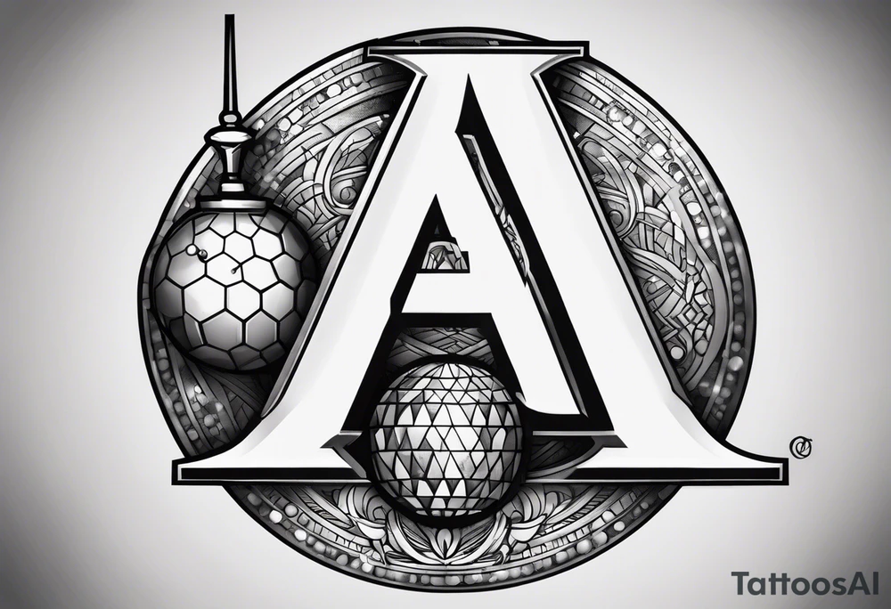 Illuminated letter A With disco ball theme tattoo idea