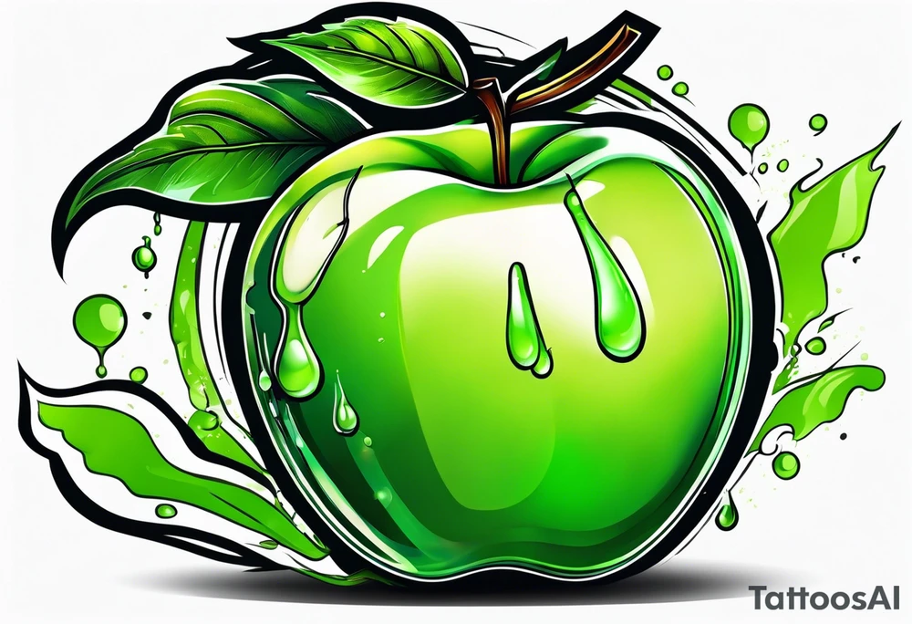 Dripping green apple tattoo idea