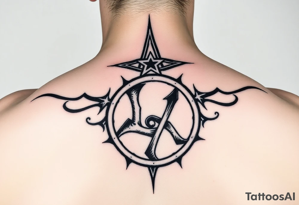 Satanic star on top of  swastika on top of anarchy sign tattoo idea