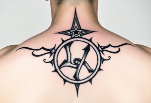 Satanic star on top of  swastika on top of anarchy sign tattoo idea