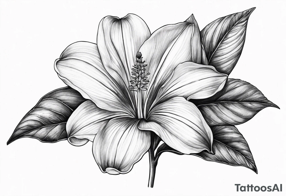 Platycodon grandiflorus with leaf and stalk with shading tattoo idea