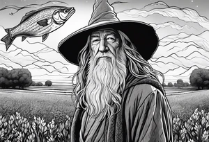 gandalf walking into a field made out of fish tattoo idea