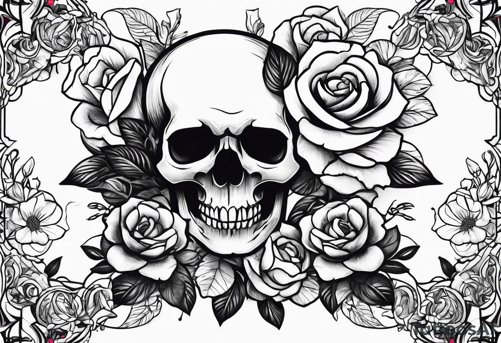 skull and roses and bold foresrm tattoo idea