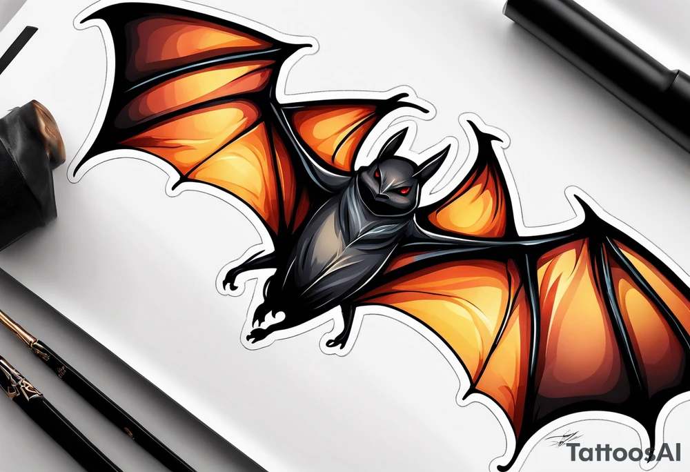Bat face Knee tattoo in fall colors tattoo idea
