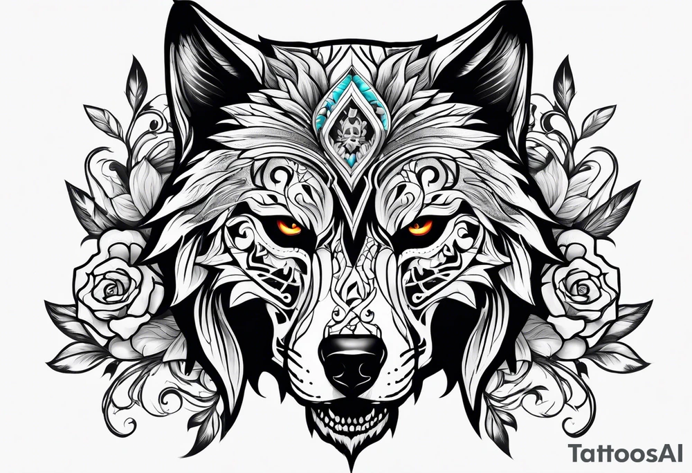 Skull wolf tattoo idea