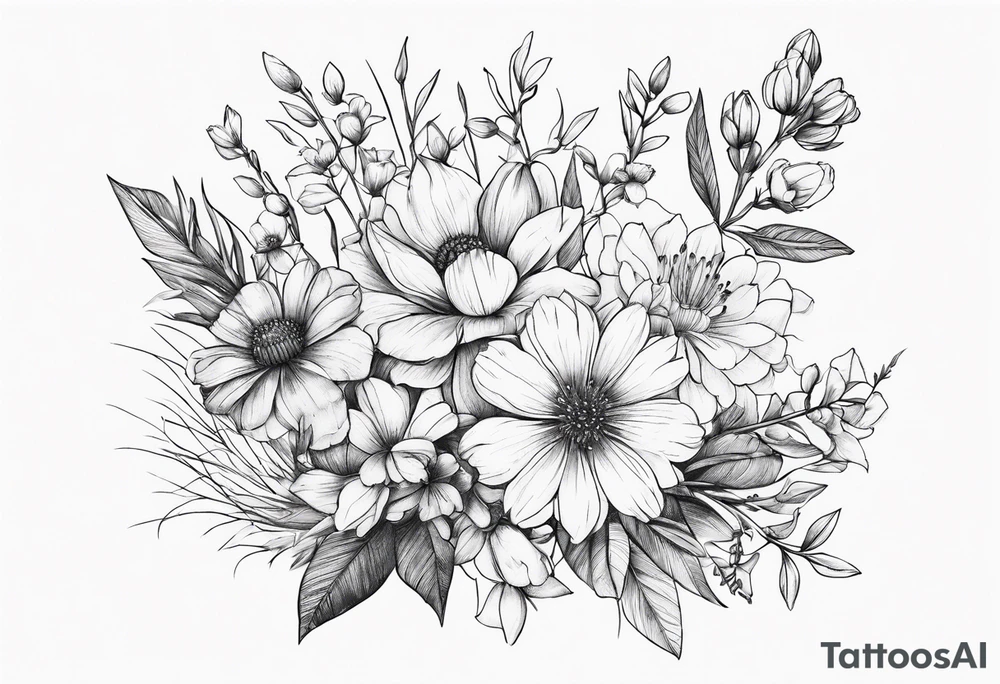 wildflower minimalist bouquet tattoo idea