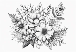wildflower minimalist bouquet tattoo idea