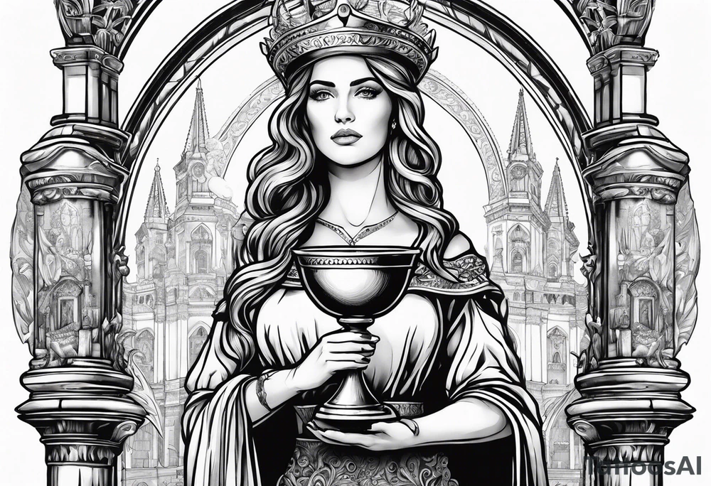 Saint Barbara holding a chalice with a tower beside her tattoo idea