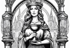 Saint Barbara holding a chalice with a tower beside her tattoo idea