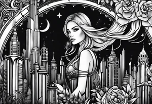 full arm sleeve very dark emerald city tattoo idea