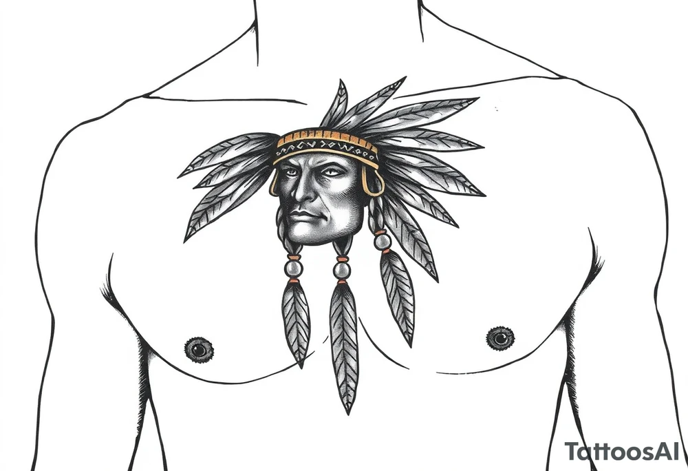 Native American chest in full color male left peck tattoo idea