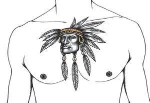 Native American chest in full color male left peck tattoo idea