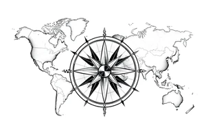 antique compass rose overlaid on weathered world map with sailing ships tattoo idea