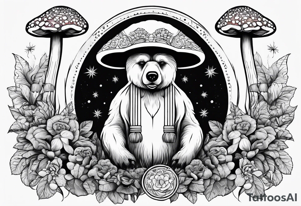 Magic mushrooms bear tattoo idea