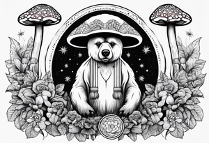 Magic mushrooms bear tattoo idea