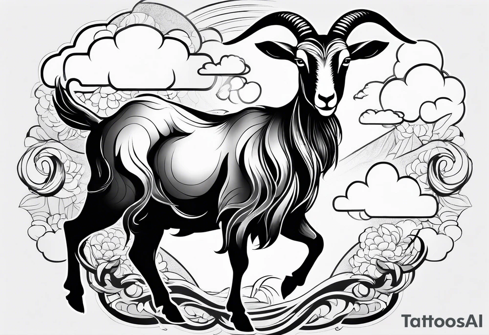 full body goat with clouds in japanese style tattoo idea