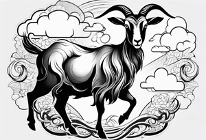 full body goat with clouds in japanese style tattoo idea