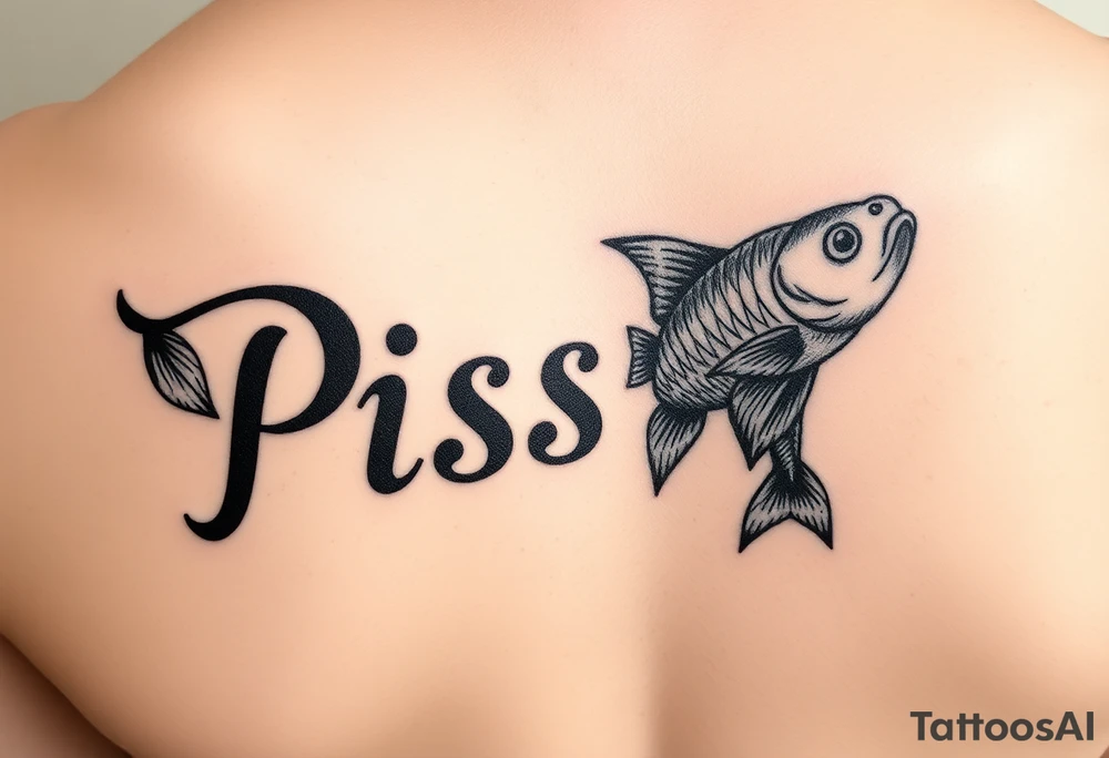 From the word “Pisces” around the word female characteristics of the zodiac sign using also the 2 fish tattoo idea