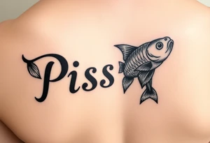 From the word “Pisces” around the word female characteristics of the zodiac sign using also the 2 fish tattoo idea