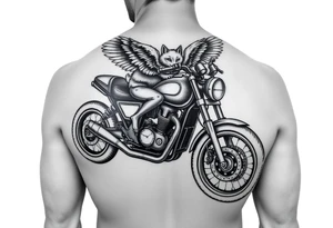 a motorcycle on it with guardian angel wolves on the bike tattoo idea
