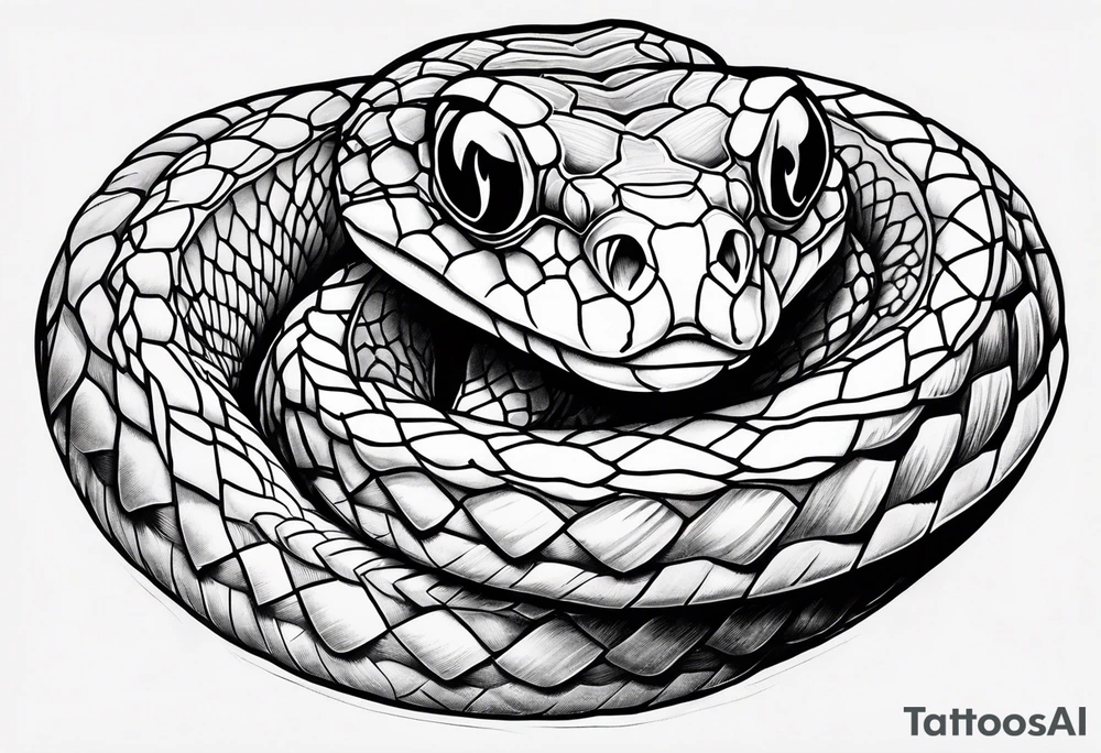 Copperhead full length from above with head turned up and mouth open and copper colored eyes tattoo idea