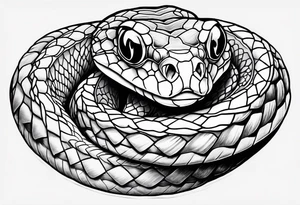 Copperhead full length from above with head turned up and mouth open and copper colored eyes tattoo idea