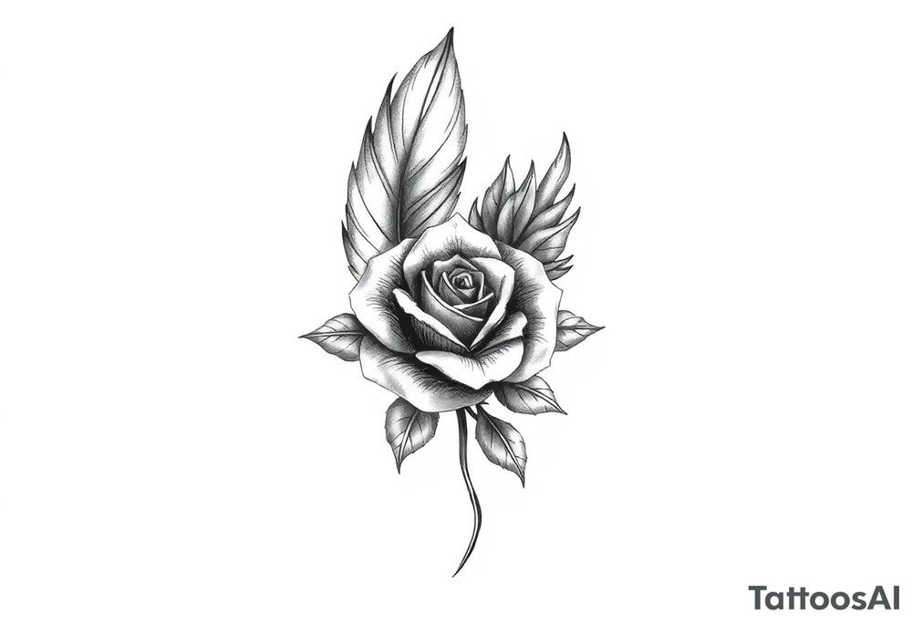 TWO FEATHERS TOGETHER WITH A ROSE tattoo idea