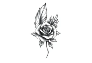 TWO FEATHERS TOGETHER WITH A ROSE tattoo idea
