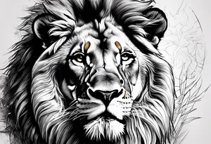 Front facing Powerful lion up close with nature in background tattoo idea