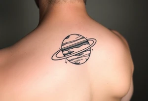 Jupiter with rings tattoo with tiny stars tattoo idea