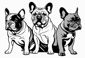 watermark of three french bull dogs tattoo idea
