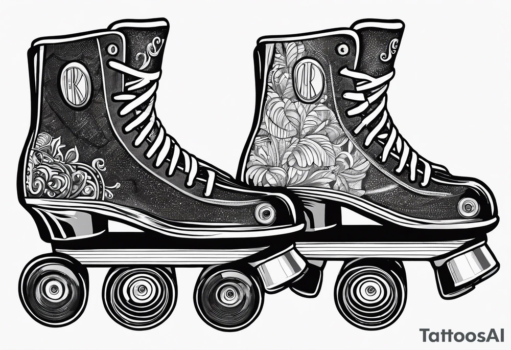 Pair of old school rollerskates speaker tattoo idea