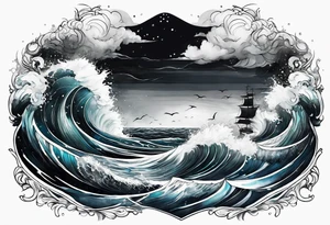 stormy sea, I am lonely and irresistible as a sea element tattoo idea
