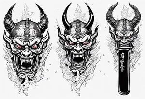 Japanese demon coming out of a knife blade tattoo idea