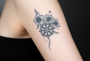 Abstract Compass with large flowers flowing above and below the compass tattoo idea