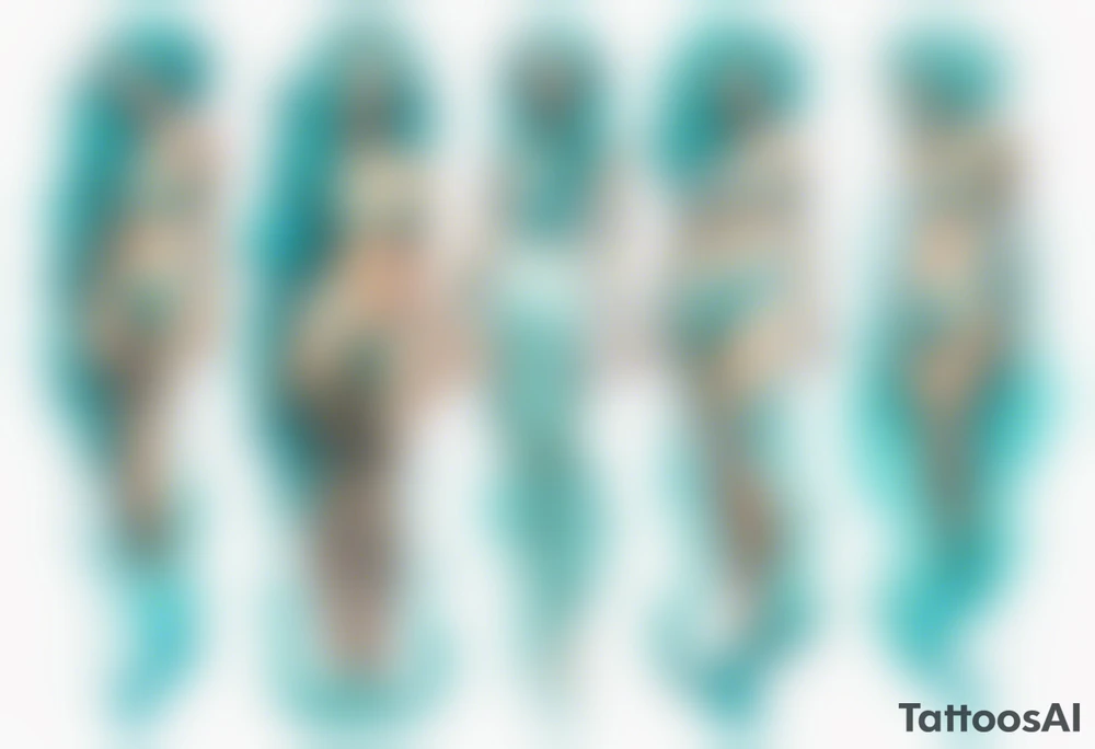 a tall woman made of water with turquoise hair tattoo idea
