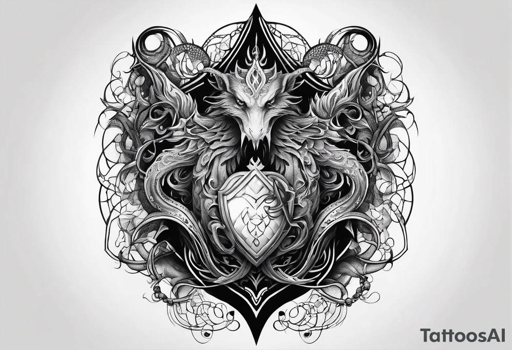 Long tattoo for arm. Lovecraftian creature, protecting a heart. tattoo idea