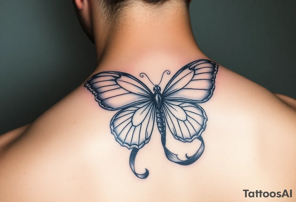 ethereal butterfly with flowing silk ribbons in moonlight tattoo idea