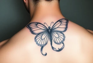ethereal butterfly with flowing silk ribbons in moonlight tattoo idea