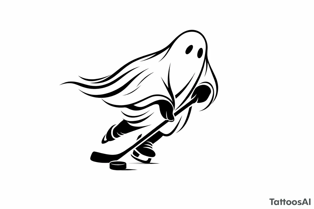 Minimalist silhouette of a ghost playing hockey tattoo idea