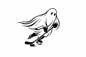 Minimalist silhouette of a ghost playing hockey tattoo idea